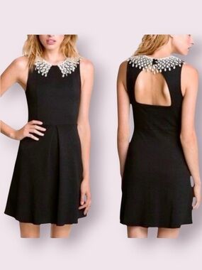 Free People Fit And Flare Tea Dress Crochet Collar Cutout Back Black Size Small